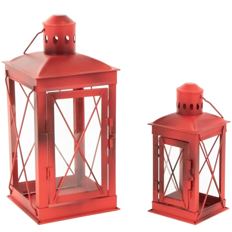Red Metal Mission Style Lanterns, Set of 2