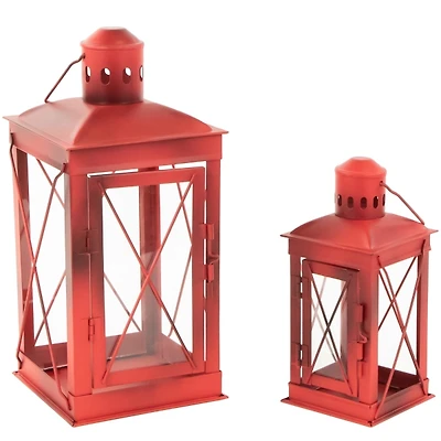 Red Metal Mission Style Lanterns, Set of 2