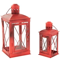 Red Metal Mission Style Lanterns, Set of 2