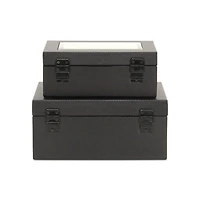 Black Woven Vinyl Mirrored Boxes, Set of 2