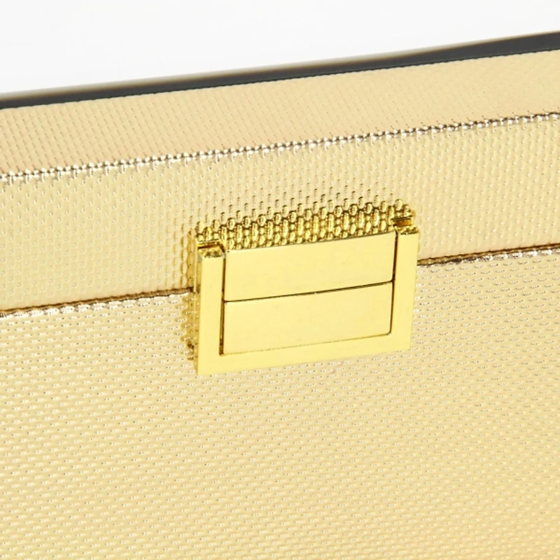 Gold Woven Vinyl Mirrored Boxes, Set of 2