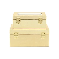 Gold Woven Vinyl Mirrored Boxes, Set of 2