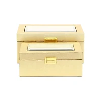 Gold Woven Vinyl Mirrored Boxes, Set of 2