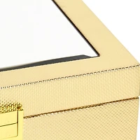 Gold Woven Vinyl Mirrored Boxes, Set of 2