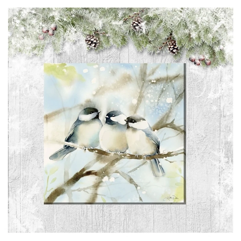 Cozy Chickadees Outdoor Canvas Art Print