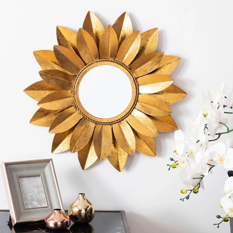 Gold Metal Sunflower Wall Mirror