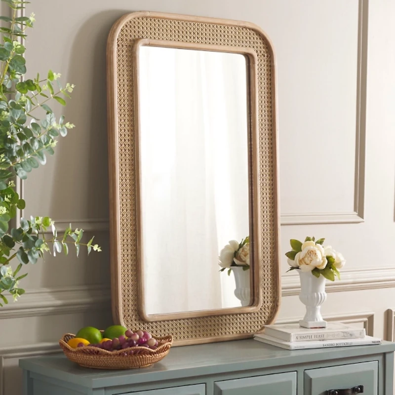 Natural Wood and Rattan Alessa Wall Mirror