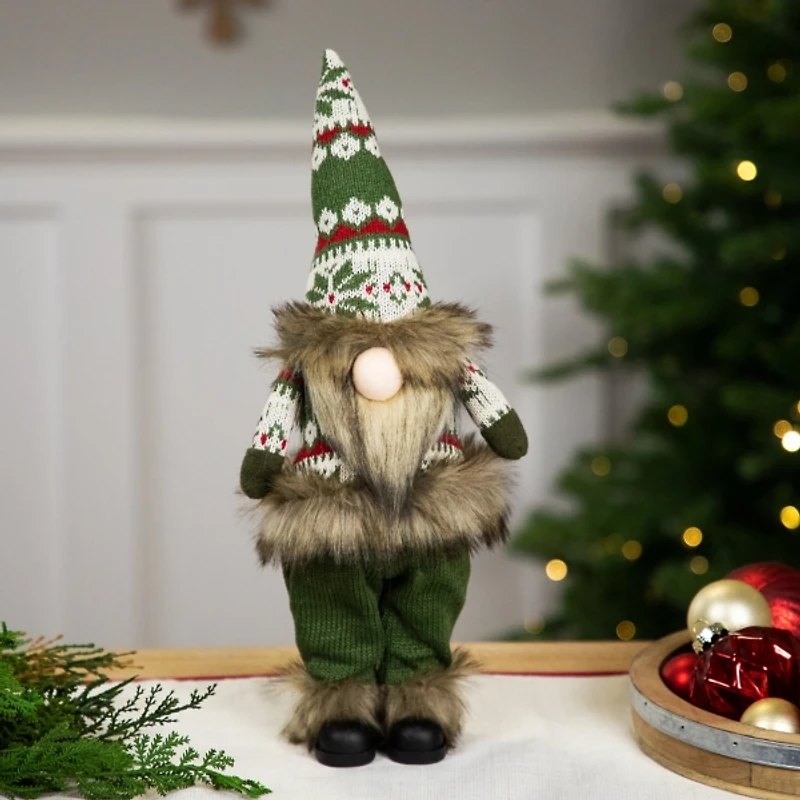 Standing Gnome with Green Knitted Christmas Outfit