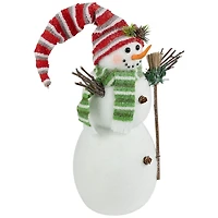 Glittered Snowman with Broom Figurine