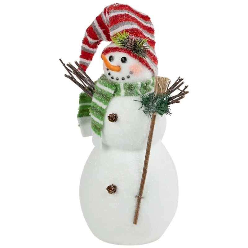 Glittered Snowman with Broom Figurine