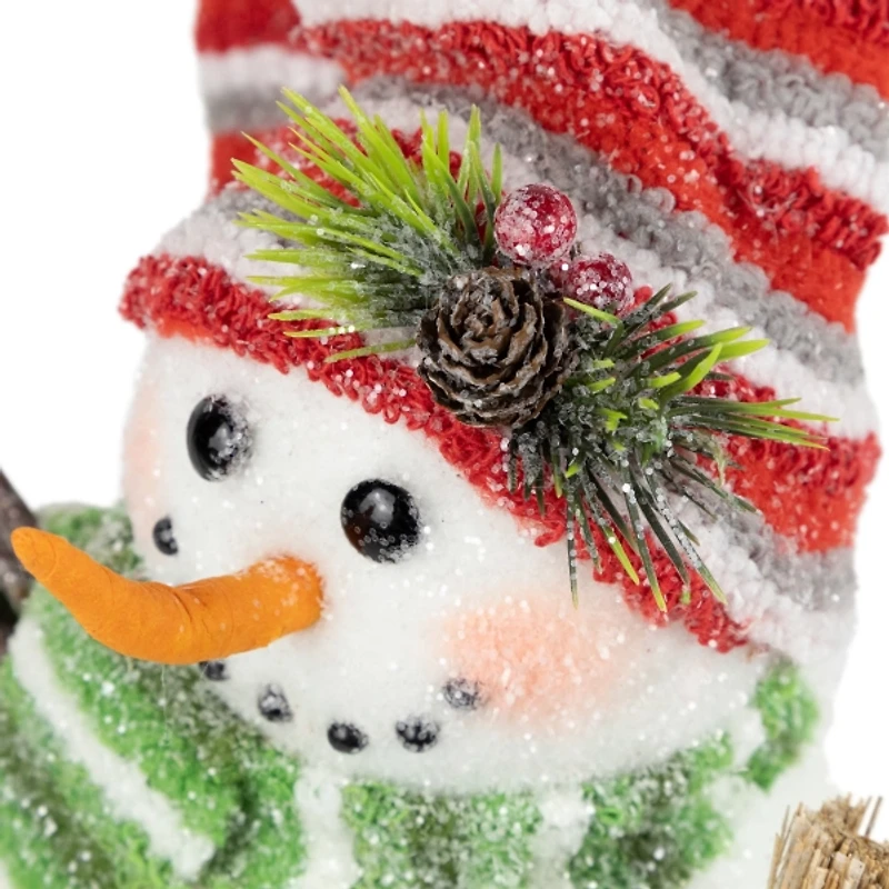 Glittered Snowman with Broom Figurine