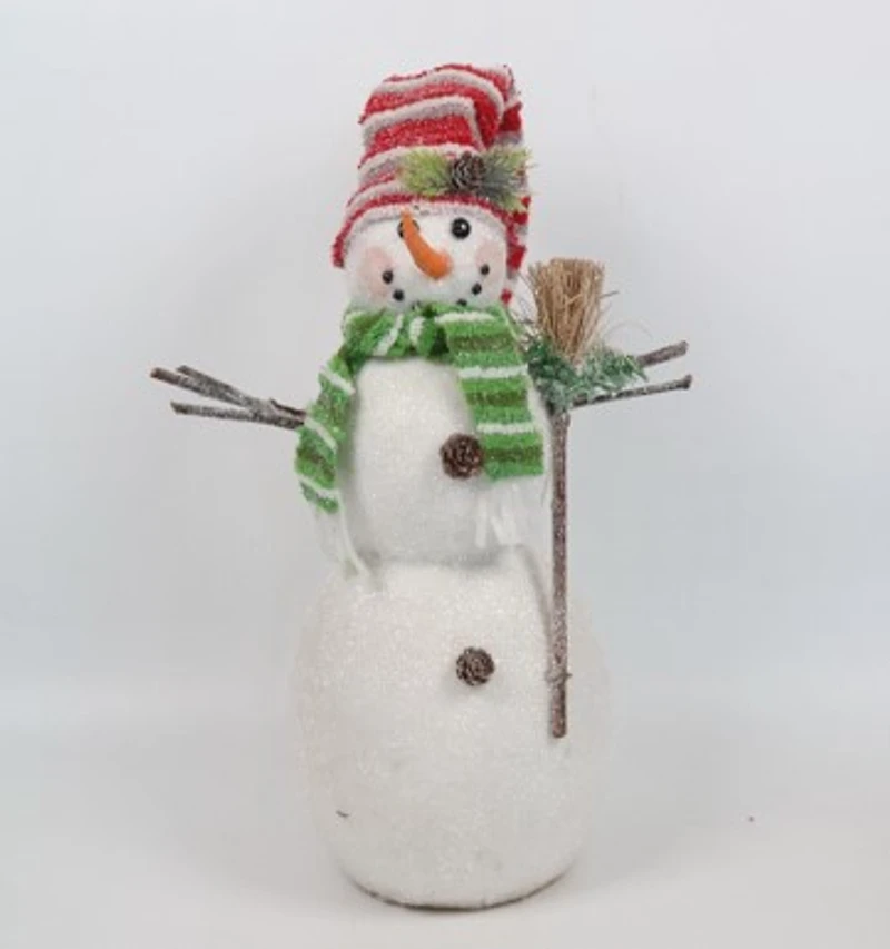 Glittered Snowman with Broom Figurine