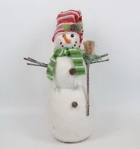 Glittered Snowman with Broom Figurine
