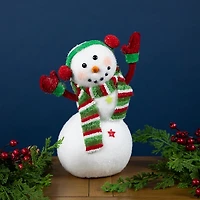Waving Snowman with Ear Muffs Figurine