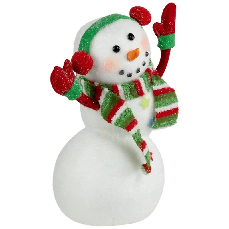 Waving Snowman with Ear Muffs Figurine