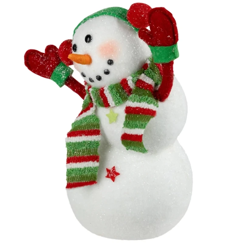Waving Snowman with Ear Muffs Figurine