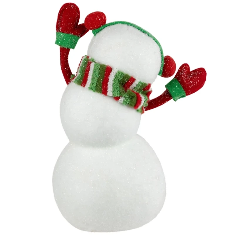 Waving Snowman with Ear Muffs Figurine
