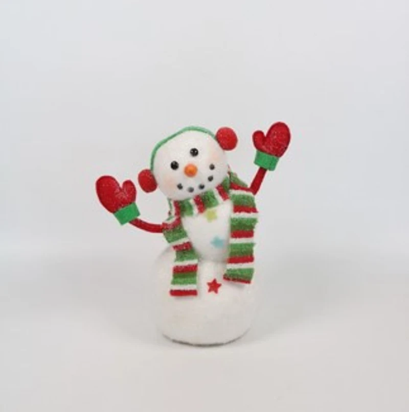 Waving Snowman with Ear Muffs Figurine