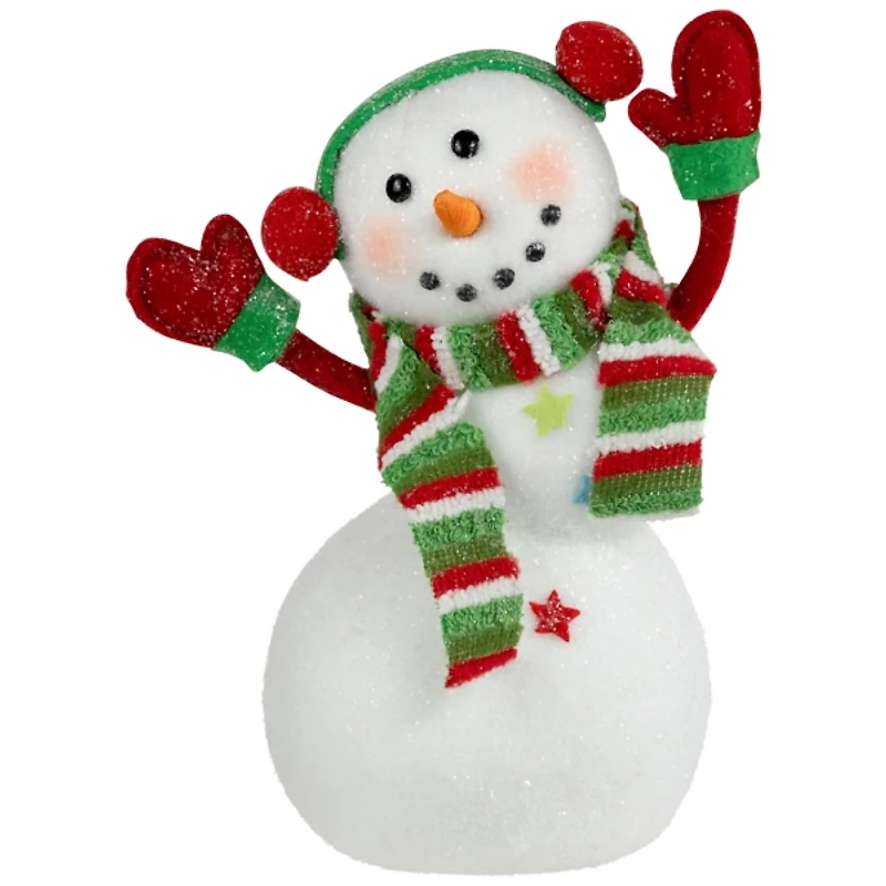 Waving Snowman with Ear Muffs Figurine