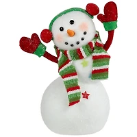 Waving Snowman with Ear Muffs Figurine