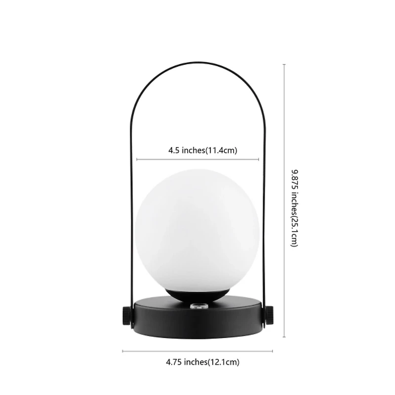 Black Metal Glass Globe Cordless Table Lamp