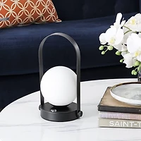 Black Metal Glass Globe Cordless Table Lamp