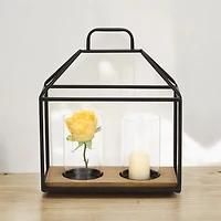Two Glass Inserts Black Metal Lantern