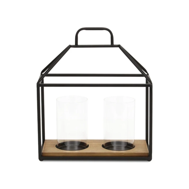 Two Glass Inserts Black Metal Lantern