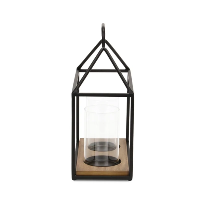 Two Glass Inserts Black Metal Lantern