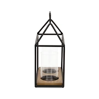 Two Glass Inserts Black Metal Lantern