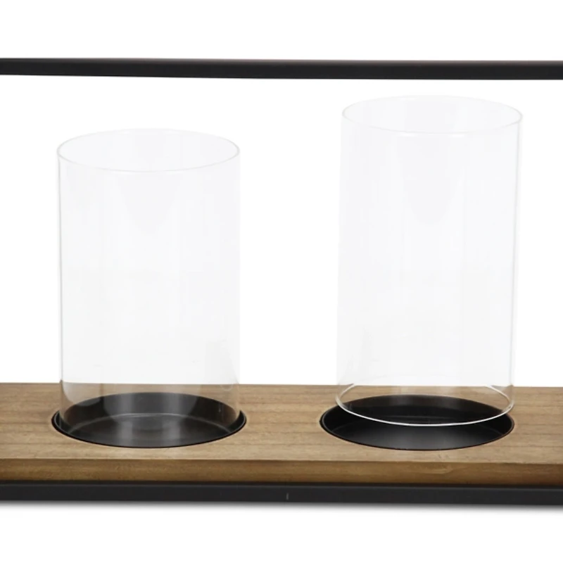 Two Glass Inserts Black Metal Lantern