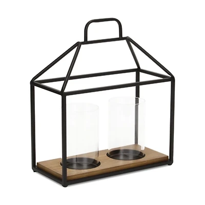 Two Glass Inserts Black Metal Lantern