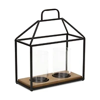 Two Glass Inserts Black Metal Lantern
