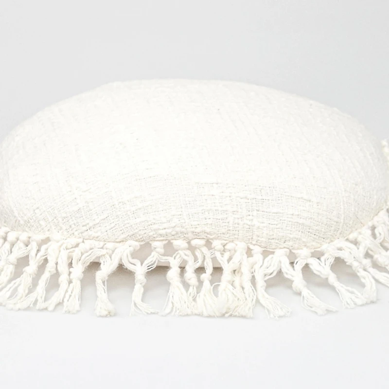 Round White Tassel Pillow