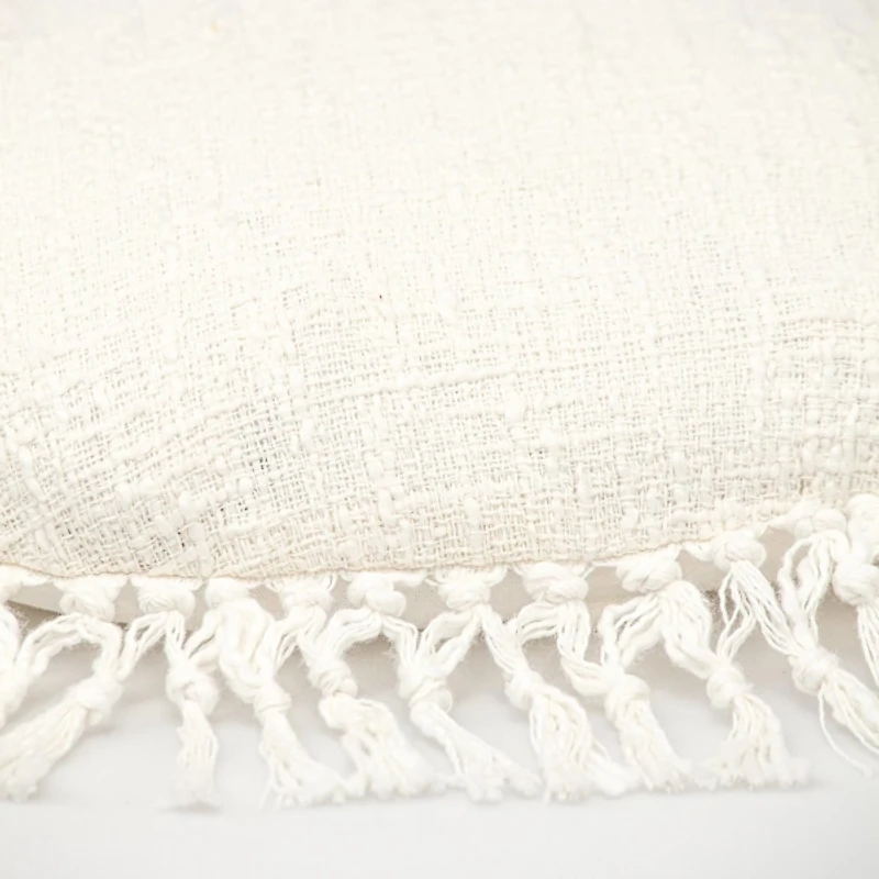 Round White Tassel Pillow