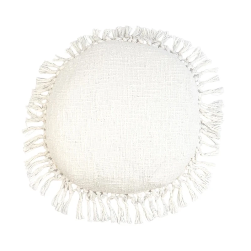Round White Tassel Pillow