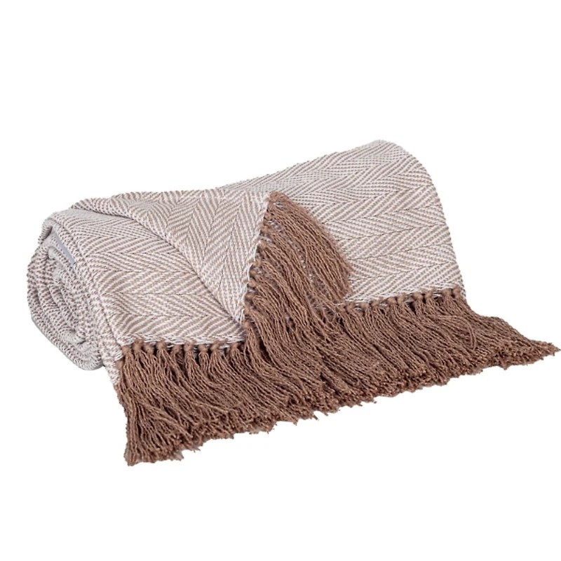 Coffee Chevron Tassel Throw