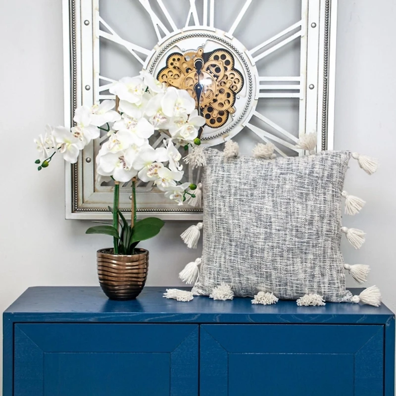 Blue Woven Texture Tassel Pillow