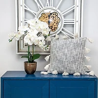 Blue Woven Texture Tassel Pillow