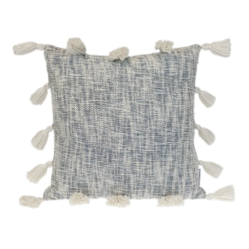 Blue Woven Texture Tassel Pillow