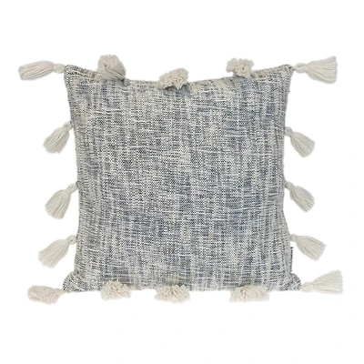Blue Woven Texture Tassel Pillow