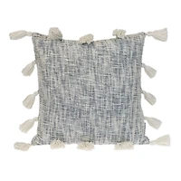 Blue Woven Texture Tassel Pillow