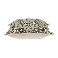 Green and Tan Medallion Fringe Pillow