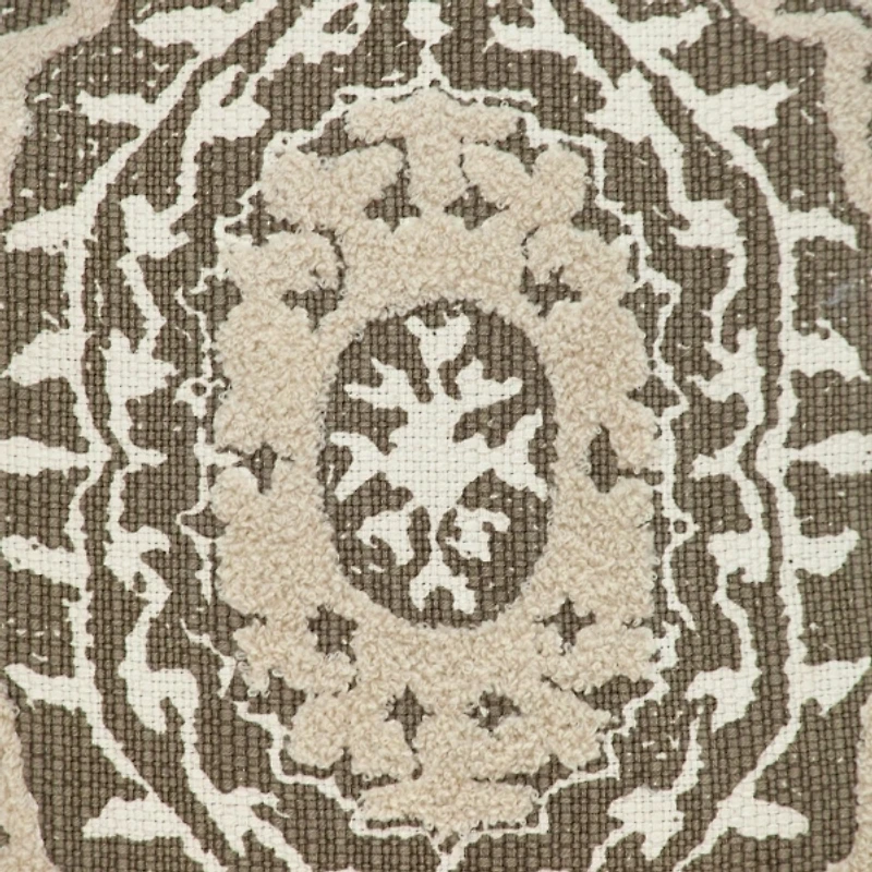 Green and Tan Medallion Fringe Pillow