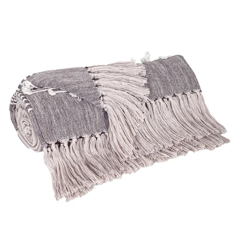 Light Gray Slub Striped Tassel Throw