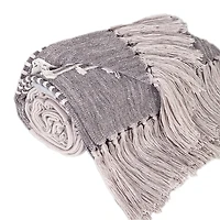 Light Gray Slub Striped Tassel Throw