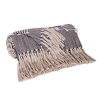 Dark Gray Slub Striped Tassel Throw