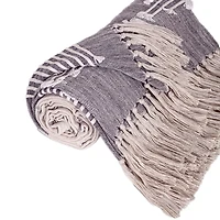 Dark Gray Slub Striped Tassel Throw