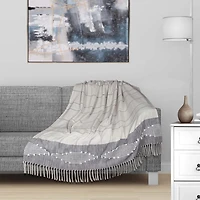 Dark Gray Slub Striped Tassel Throw