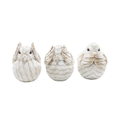 Cream Resin Bird Figurines, Set of 3